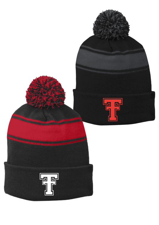 Troy FB Sport-Tek Stripe Pom Beanie